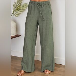Linen Blend light weight Casual H&M olive green Pants spring coastal outdoors